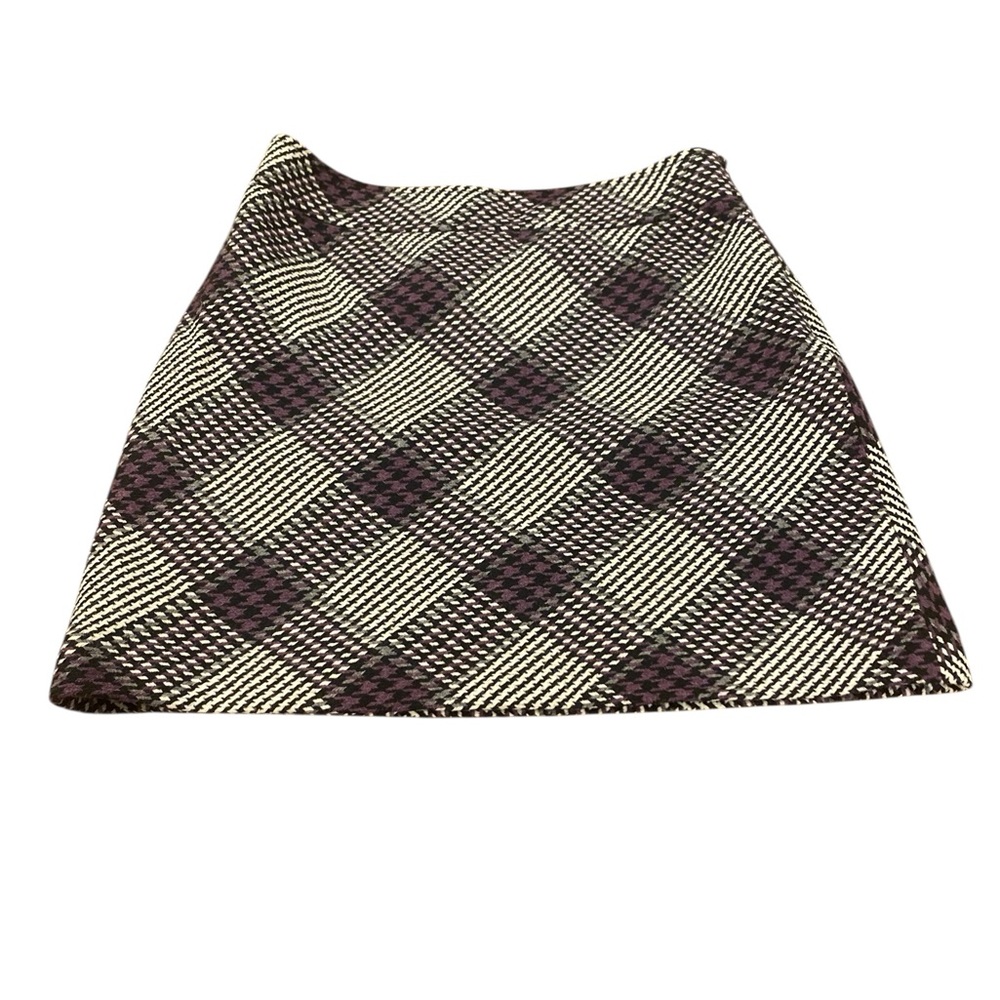 LOFT Plaid A-Line Skirt - Black, Purple,‎ and Cream